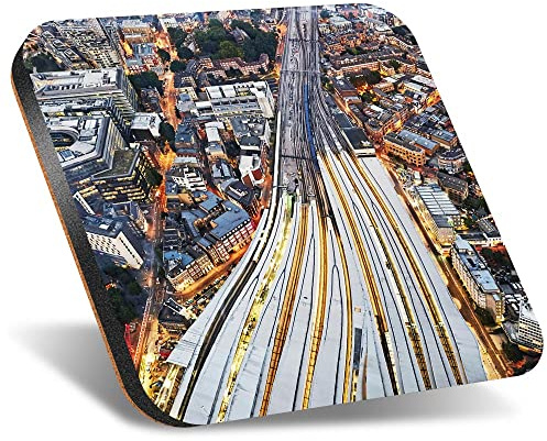 1 x Square Jumbo Size Coaster 12cm London Train Tracks Trains Travel Cork Backed MDF Glossy Tea Coffee Accessory #51365