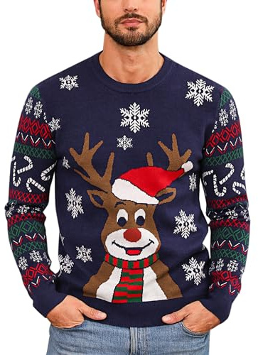 Marvmys Maglione Natalizio Uomo Divertente Maglia di Natale Fiocco Neve Alce Lavorato a Sweater Girocollo Men a Maniche Lunghe Pullover