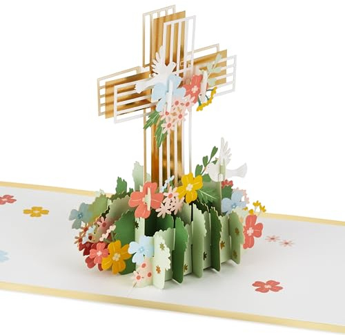 Hallmark Signature Paper Wonder Religious Pop Up Card (Cross with Flowers) for Birthdays, Baptisms, Confirmations