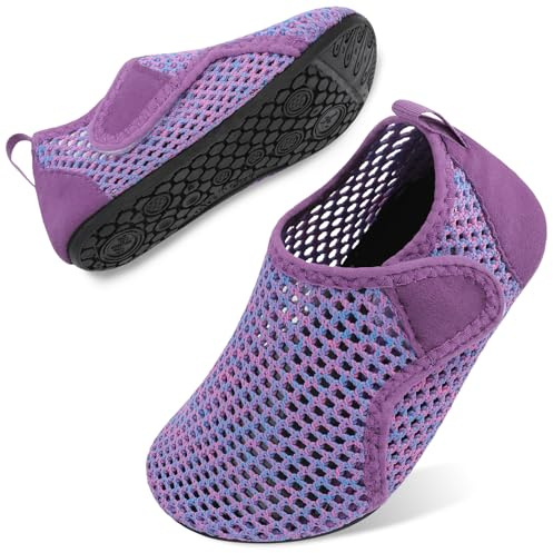 Besroad Toddler Kids Water Shoes Lightweight Non-Slip Aqua Socks Swim Sandals for Beach Pool Walking for Boys Girls Purple 1-2Big Kid