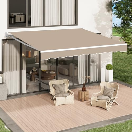 U-MAX Retractable Awning, 8.2'x6.5' Manual Awnings for Patio Sun Shade Shelter, Water-Resistant Polyester Cover Outdoor Door Window Awning with Crank Handle for Deck, Home, Backyard, Balcony, Beige