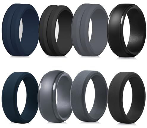 LOCCY Lot de 8 Bagues en Silicone pour Homme Bagues Anneaux de Mariage en Silicone pour Femmes et Homme Multicolore Confortables et Sans Danger pour Peau