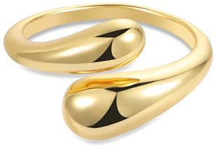 ALEXCRAFT Bague Femme Or, Bagues Goutte d'Eau Chunky, Bague serpent, Hypoallergéniques, Acier, Bague Empilables 14K Or Plaqué, Bague Pouce Ouvert, Épais Bague Ajustable pour Femme Fille Homme
