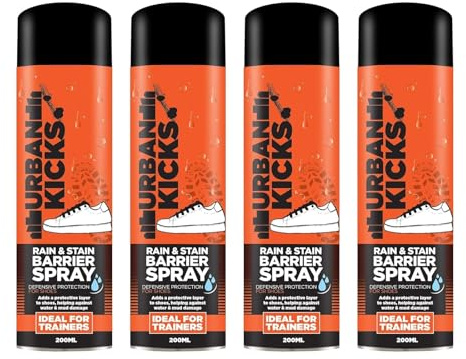 GSV Essentials Rain & Stain Barrier Spray, Protection For Shoes, Anti Stain Properties, Water Resistance, Ideal For Trainers, Easy to Use, 200ml (4PCS)