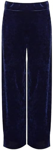 Dam gatumode utsvängda breda ben stil ficka lätt velour sammet byxor damer plus storlek brett ben sammet Palazzo elastisk midja byxa UK 14-28, Marinblått Xsp, 50/52 SE