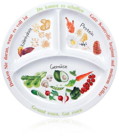 Yuecda Portionskontrollteller für ausgewogene Ernährung – Teller mit gesunder Ernährung für Erwachsene und Jugendliche – Melamin-Unterteilungen, Gewichtsverlust, Diabetesteller (1)