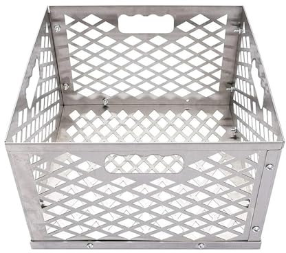 QAZWZG Cesta De Carbón Cesta for Caja de Fuego de carbón ahumador Compensado de Acero Inoxidable Plateado, Cesta de carbón Plateada, Cesta for Caja de Fuego para Barbacoa