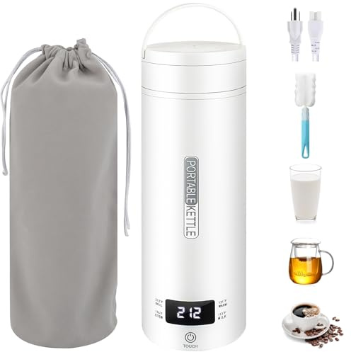 Elektrischer Reisewasserkocher 500ML, Tragbarer Mini-Wasserkocher aus 316 Edelstahl wasserkocher klein mit automatischer Abschaltung - Ideal für Tee, Kaffee und Babymilch (Weiß)