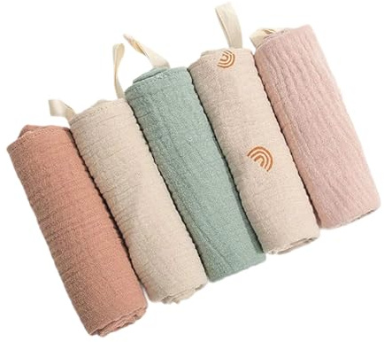 Yotlein 5 Stück Musselintücher Baby, Handtücher Set für Neugeborene, Reine Baumwolle Weiches Material, 22x23 cm Baby Waschlappen Neugeborene, Zum Füttern Wischen und Waschen- Zufällige Farbe