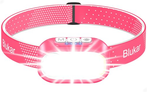 Blukar Lampe Frontale Rechargeable, Torche Frontale LED Ultra Puissante-2 Couleurs, Gradation en Continu, 12 Modes, Capteur Mouvement, Étanche, 30H d'autonomie pour Randonnée/Course,Rose rouge
