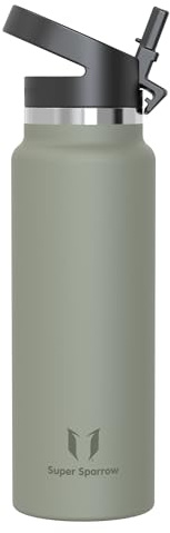 Sparrow Gourde Isotherme 500ml/750ml/1L/1.2L - Inox Gourdes avec Paille | Bouteille Isotherme avec Paille Gourde Inox , Anti-Fuite sans BPA, Chaud & Froid, Lave-Vaisselle, Sport, École ou Voyage