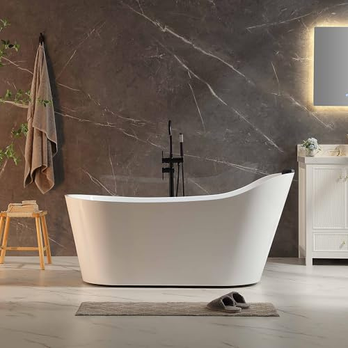 Empava Upgrade Acrylic Whirlpool Bathtub, 67-Inch Freestanding Gracefully Oval Shaped Jetted Bathtub with Healing Chromotherapy, 16 Hydromassage Jets, Single-Ended Bathtubs with Pillow