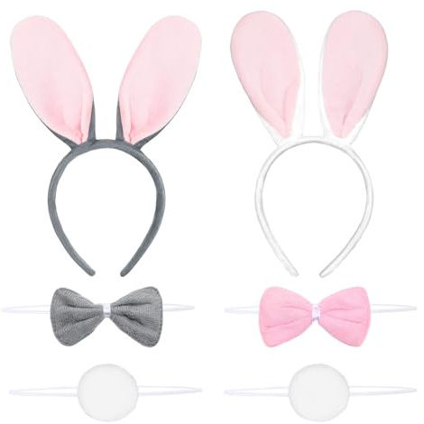 BOARDFEB Juego de 2 diademas de peluche con orejas de conejo, orejas de conejo de Pascua suaves para fiestas (gris y rosa)