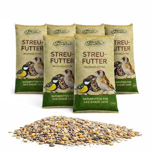 BURI Nourriture pour oiseaux sauvages - 15 kg - 6 x 2,5 kg - Mélange de grains naturels avec graines de tournesol - Pour mésanges, pinsons, sittelles, sittelles, toutes saisons - Contrôle ambroisie
