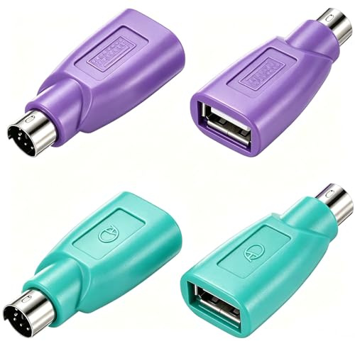 VISSQH 4 Piezas PS/2 Jack a USB A Enchufe Adaptador PS/2 a USB Teclado Ratón de Conversor de Adaptador para Teclado y ratón (Verde y Violeta)