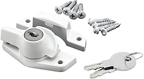 Prime-Line U 9928 Keyed Sash Lock –Security Lock Only Unlocks with Key – for Aluminum, Vinyl or Wood Double-Hung Windows – 2” Hole Centers – Heavy-Duty Zinc Diecast, White (Single Pack)