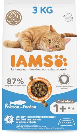 IAMS Cibo secco per gatti con pesce - Cibo secco per gatti da 1-6 anni, 3 kg