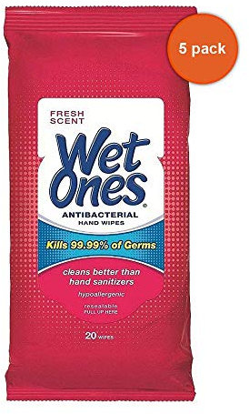 Wet Ones WET ONES Antibacterial Hand Wipes, Fresh Scent 20 ea Pack of 5
