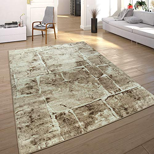Paco Home Teppich Wohnzimmer Kurzflor Modern Meliert Steinoptik Mauer Muster Braun, Grösse:240x340 cm