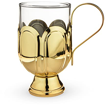 Twine Mulled Wine Glass for Hot Toddies and Cocktails, Clear Glass Mug with Gold Plated Stainless Steel Handle, 12 Oz Set of 1
