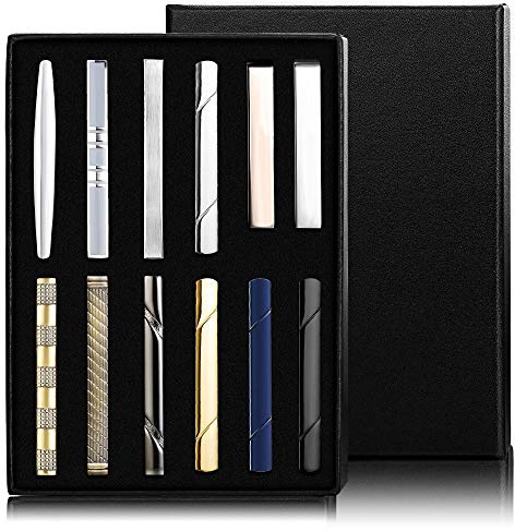 Jstyle 12 Pcs Tie Clips for Men Classic Tie Bar Clip for Regular Ties Black Gold Blue Silver Tone Necktie Gift Sets for Suit Accessories Men Father Wedding Anniversary Business