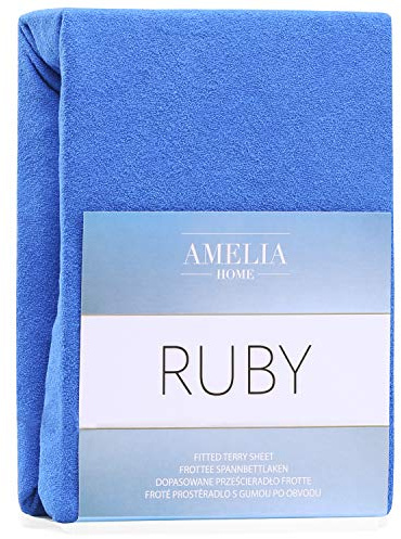 AmeliaHome Lenzuolo con Angoli Elasticizzati, in Spugna, Cotone, Colore e Dimensioni a Scelta, Cotone, Blu, 200x200-200x220 cm