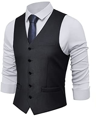 BABEYOND Herren formelle Anzugweste Slim Fit Weste Business Weste für Anzug Smoking, Dunkel_Grau, X-Large