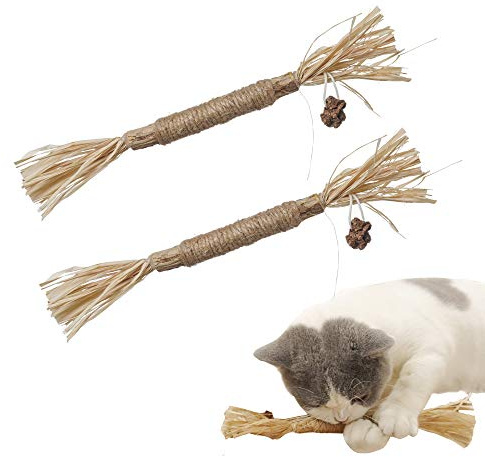 PAZ'S GIFT Catnip Toy Cat Toys Catnip Toy cat chew Toy cat Kicking silvervine Stick Teeth Cleaning Cute Kitten Teething Indoor Interactivecat Dental Care Matatabi (Raffia 2pcs)