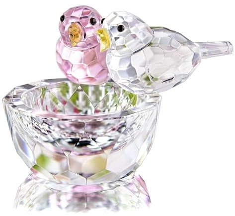 HDCRYSTALGIFTS 3.3'' Crystal Bird Figurine Collectible Art Glass Animal Figurines Table Home Decor Paperweight Valentine’s Day for Women
