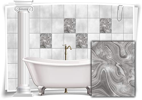 Medianlux Fliesen-Aufkleber Folie Marmor Öl Ölfarben Abstrakt Creme Grau Bad WC Deko Küche, 4 Stück, 20x25cm m23m21h-137172