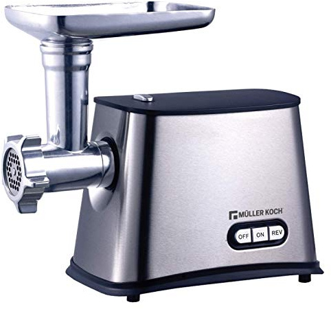 Müller Koch MK-6019 - Picadora de carne eléctrica (1200 W, cuerpo de la amoladora de aluminio, carcasa de acero inoxidable)