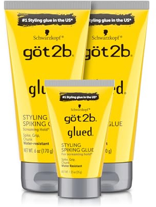 Got2B Glued Styling Spiking Hair Gel 2 - 6 oz tubes + 1 Travel 1.25 oz tube