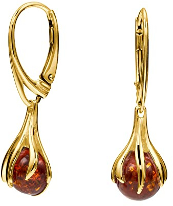 Copal Pendientes Para Mujer En Plata De Ley 925 Chapados En Oro Con Ámbar Fabricados En La UE