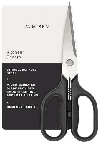 Misen Heavy Duty Kitchen Shears - Stainless Steel, Versatile and Easy Clean Scissors for Meat, Herbs and Veggies - Ambidextrous Comfort Handle - Professional Grade - Black