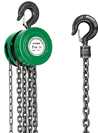Palan à chaîne manuel avec crochet robuste STANEW,Palan 1000 kg, Hauteur de Levage 3,0 m, vert, Chaîne G80,Crochet de levage avec sécurité (1 Tonne 3,0 m)