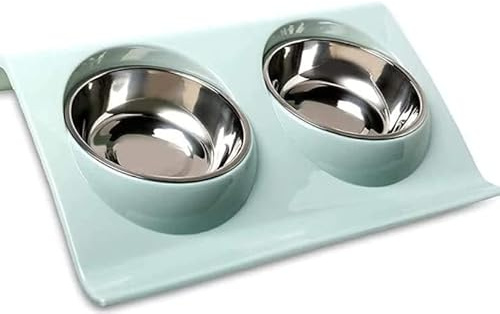 Ciotola Rialzata Per Cani, Ciotole Per Gatti, Acciaio Inossidabile Estraibile e Lavabile Con Supporto Rialzato, Raccoglie lee Crocchette, Portatile Antiscivolo (AZZURRO)