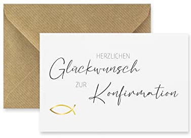 1 Premium gratulationskort för konfirmation, vikbart kort med 1 naturkuvert – 10,5 x 14,8 cm ädelt premiumpapper