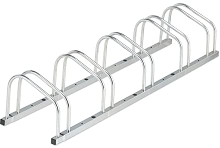 Relaxdays Râtelier pour 5 vélos, Montage au Sol, Roues de Largeur 50 mm Max., en métal, Garage, argenté