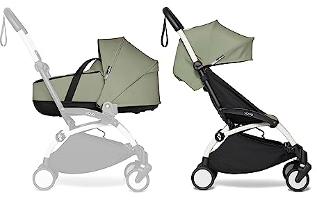BABYZEN YOYO2 Kompletter Kinderwagen - Inklusive YOYO Liegewanne (Olive), Kinderwagengestell (White) & 6+ Textilset (Olive) - für Kleinkinder bis 22 kg