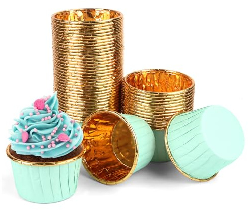 Encuryna 100 stycken pappersmuffinsformar, engångsaluminiumfolie pappersbakformar cupcake liners, cupcake-formar för muffin tårta pudding dessert party bröllop födelsedag dekor (5# grön)