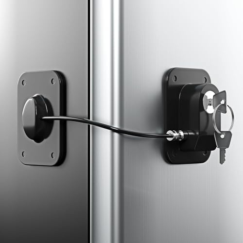 RORMGO Refrigerator Lock 2 Packs, Fridge Lock with Silicone Wire Protection Fridge Locks for Kids Easy to Use and Install Cabinet Locks with Key, Black