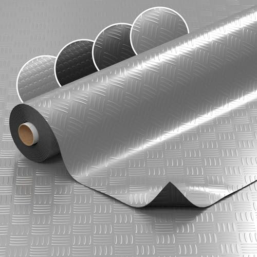PVC Bodenbelag Meterware Noppen 1mm Antirutschmatte Bodenmatte Noppenmatte Riffelblechmatte Tränenblech rutschfest Silber Riffelblech Optik 200x140cm