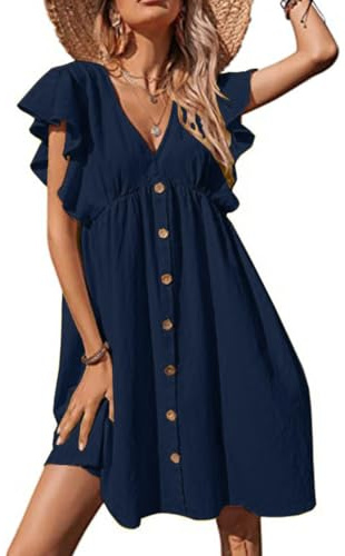 Robe Ete Femme Cotton en Line Mi Longue T-Shirt de Travail Chic et Elegant Décontractée Col en V Pas Cher Grande Taille Rétro Maxi