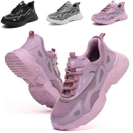 Bawalon Chaussures de Sécurité Femmes Légère Embout Acier Basket de Securite Respirantes Antidérapante Chaussures de Travail Confortable Violet EU 36