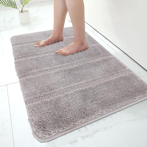 Paradise Products Bath Mat Non-Slip Bathroom Mat Super Absorbent Water, Washable rug Bath Mats, Soft Thick Microfiber Absorbent Bathroom Carpet Floor Mat (Silver, 40x60, Rectangular, Striped)