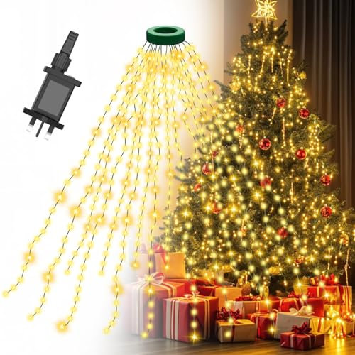 Christmas Tree Lights, Gcstnn 2m * 16 Lines 400 LEDs Fairy Lights Mains Powered with 8 Light Modes,Memory & Timing Function,Waterproof for 1.5-2.5M(5-12ft) Christmas Tree Indoor and Outdoor,Warm White