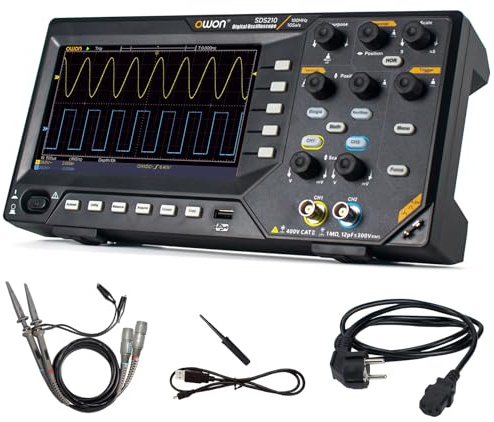 OWON Oscilloscope, Digital Oscilloscope Dual Channel 100MHz Bandwidth Oscillograph, with 7” TFT LCD Display (100MHz / 2CH / OWON SDS210)