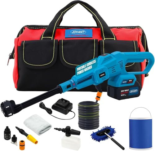 Akku-Hochdruckreiniger 750PSI Portable Power Cleaner mit 4.0Ah 20V Batterie und Ladegerät, 6-in-1 Düse Hochdruckreiniger Pistole, 3-Geschwindigkeit, Bürstenlose Handwaschanlage für Auto, Haus, Garten