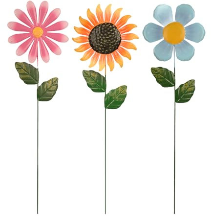 Dzmuero Gartenstecker, 3 Stück Gartendeko Rost, Gartenstecker Rost, Rostige Ornamente für Sonnenblume im Freien, Gartendekorationen aus Eisen, Retro-Handwerkskunst, Sonnenblume, für Draußen, Garten
