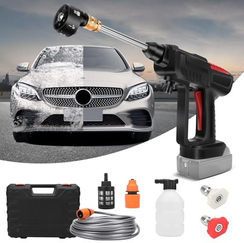 Limpiador de Alta Presión, Pistola de Limpieza de Alta Presión Inalámbrica de 18V, con Boquilla Multidifusora 6 en 1, Manguera de 10 m, para Coche, Patio, Ventanas